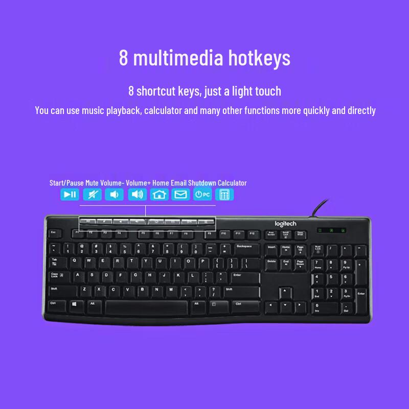 Проводная мультимедийная клавиатура и мышь Logitech MK200