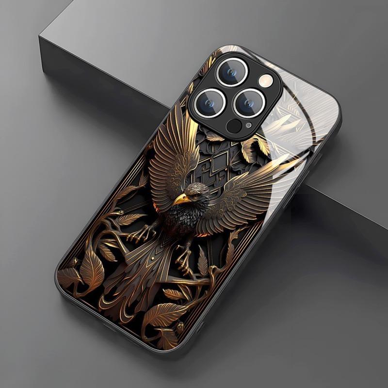 Чехол для телефона iPhone 17 Pro Max 11 12 13 14 15 16 Pro 17Air 16E 7 8 16 Plus XR XS X Роскошный узор Орла Закаленное стекло