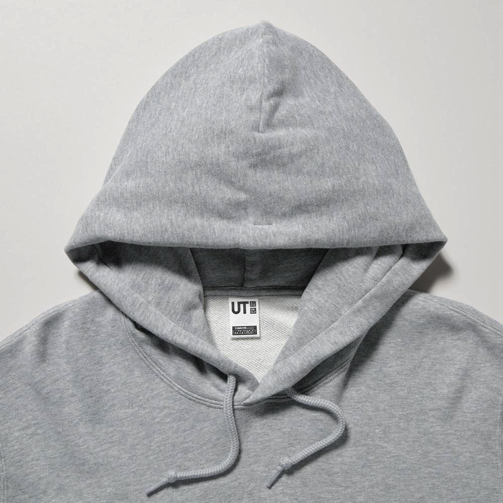 Uniqlo Толстовка с капюшоном и принтом Миньонов, с длинным рукавом, унисекс, серая, 457891-03