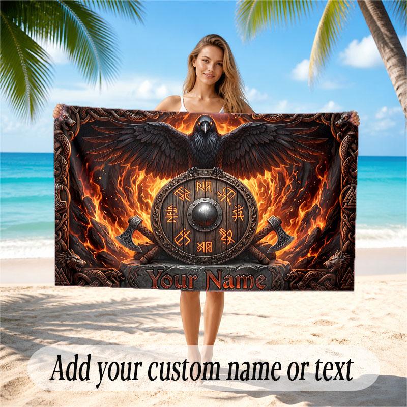 Bat Raven Theme Beach Towel Personalized Custom Name & Text Soft Quick Dry Beach Towel for Swimming Travel