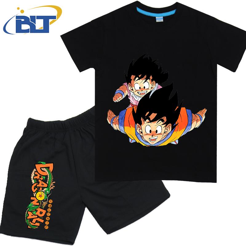 Dragon Ball Son Goku Anime T-shirt Set Kids Polyester Short Sleeve Shorts 2-piece Set Boys Girls Cartoon Clothing
