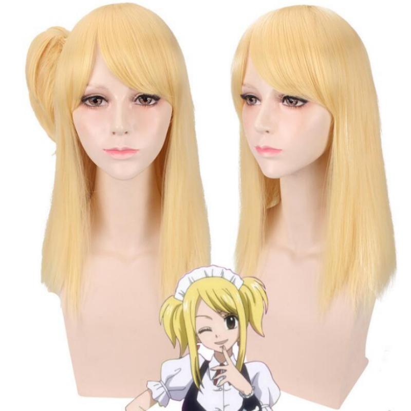 Длинный прямой парик 45 см, аниме Fairy Tail Люси Хартфилия, золотой костюм, термостойкие синтетические волосы, женские парики для косплея