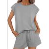 Women's Spring and Summer Solid Color Round Neck Loose Short Sleeved Shorts Two-piece Set