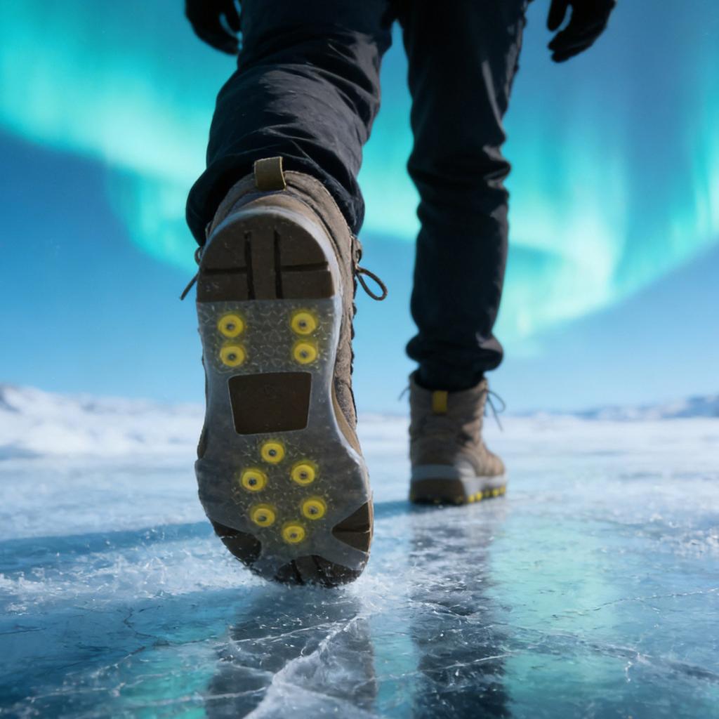 Зимние шипы для обуви с 10 шипами, подходят для зимних активностей на открытом воздухе, таких как хайкинг, треккинг, подледная рыбалка, снег и лед.
