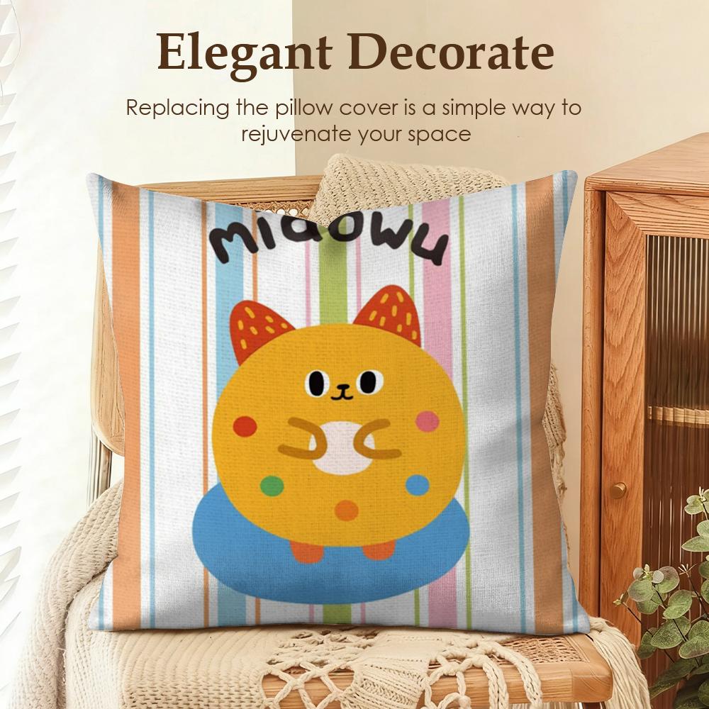 Kawaii Cute Cat Cushion Cover Natural Linen Organic Fabric DoubleSided Printing Sofa Home Decor Gift Pillow Case