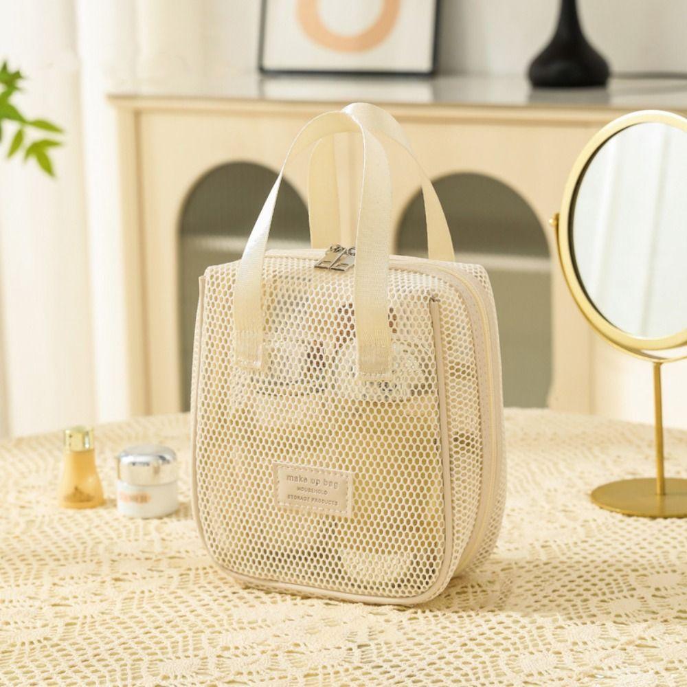 Large Capacity Transparent Mesh Cosmetic Bag Square Storage Toiletry Bag Cosmetic Cases Ladies