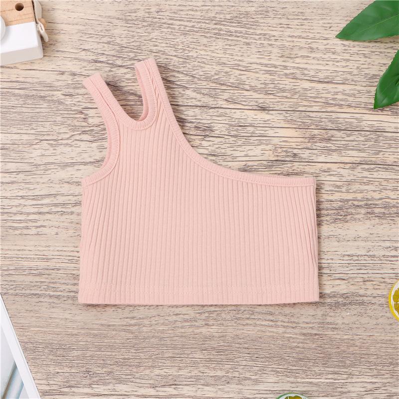 Детские узкие укороченные топы на бретельках для девочек, летние жилеты без рукавов на одно плечо
