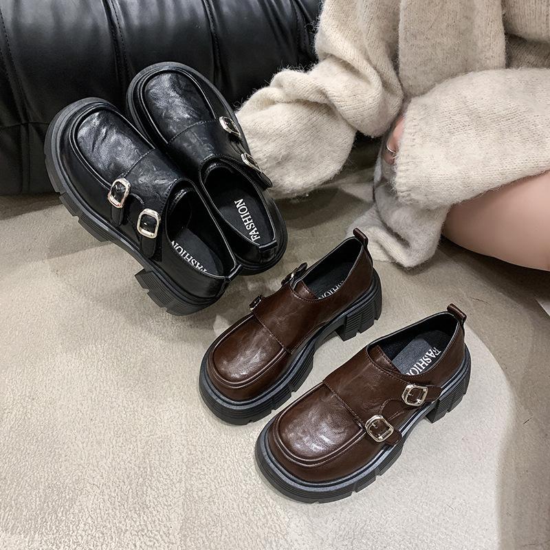 Fashion Small Velcro Muffin Loafers Women's 2025 Spring New Platform French Thick Heel Jk Single Shoes