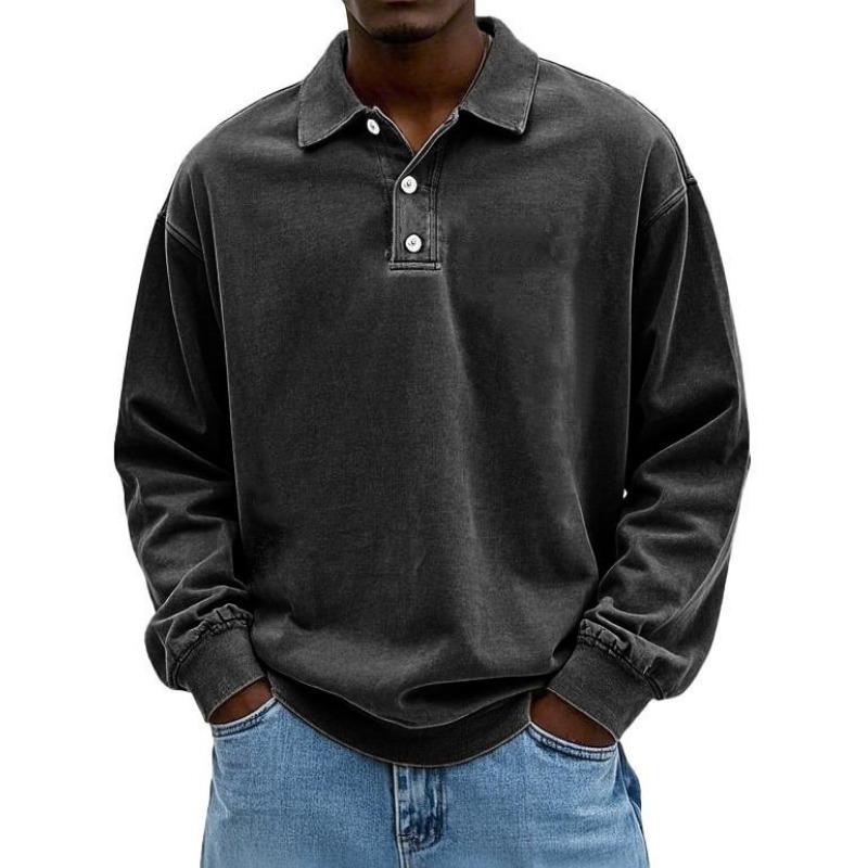 Men's long-sleeved POLO shirt pullover washing water old T-shirt
