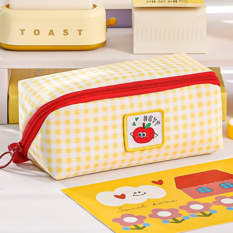 Клетчатый и Призматичный Квадратный Пенал Сумка для Ручек Милая Собачка Корейский Стиль Клетка Многокарманный Мешочек для Хранения Канцелярских Принадлежностей