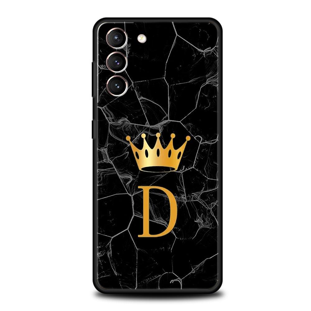 Crown Letter A To Z Phone Case For Samsung Galaxy S24 S23 Ultra S22 S21 S20 FE 5G S10 S10E S9 Plus S8 Soft Silicone Black Cover