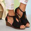 Sandals Women's Spring New Fish Mouth Women's Shoes One-word Buckle Belt Hollow Women's Wedge Sandals