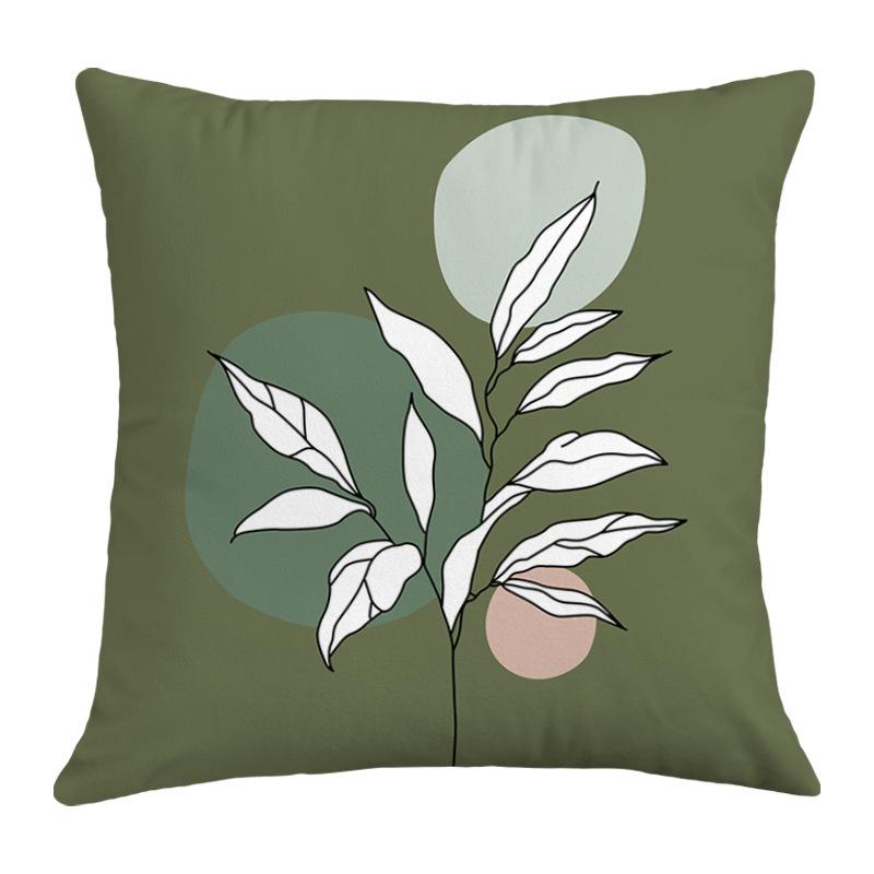Popular Green Plant Printed Sofa Pillow, Simple Ins Style, Fresh and Refreshing Pillow