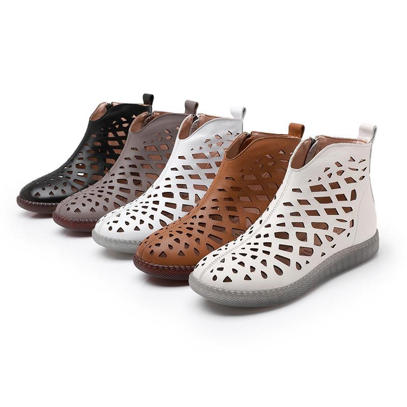 Модные летние женские ботинки GKTINOO Мода 2025 Новые женские сандалии из натуральной кожи Ажурный дизайн Нескользящий круглый носок Женская обувь