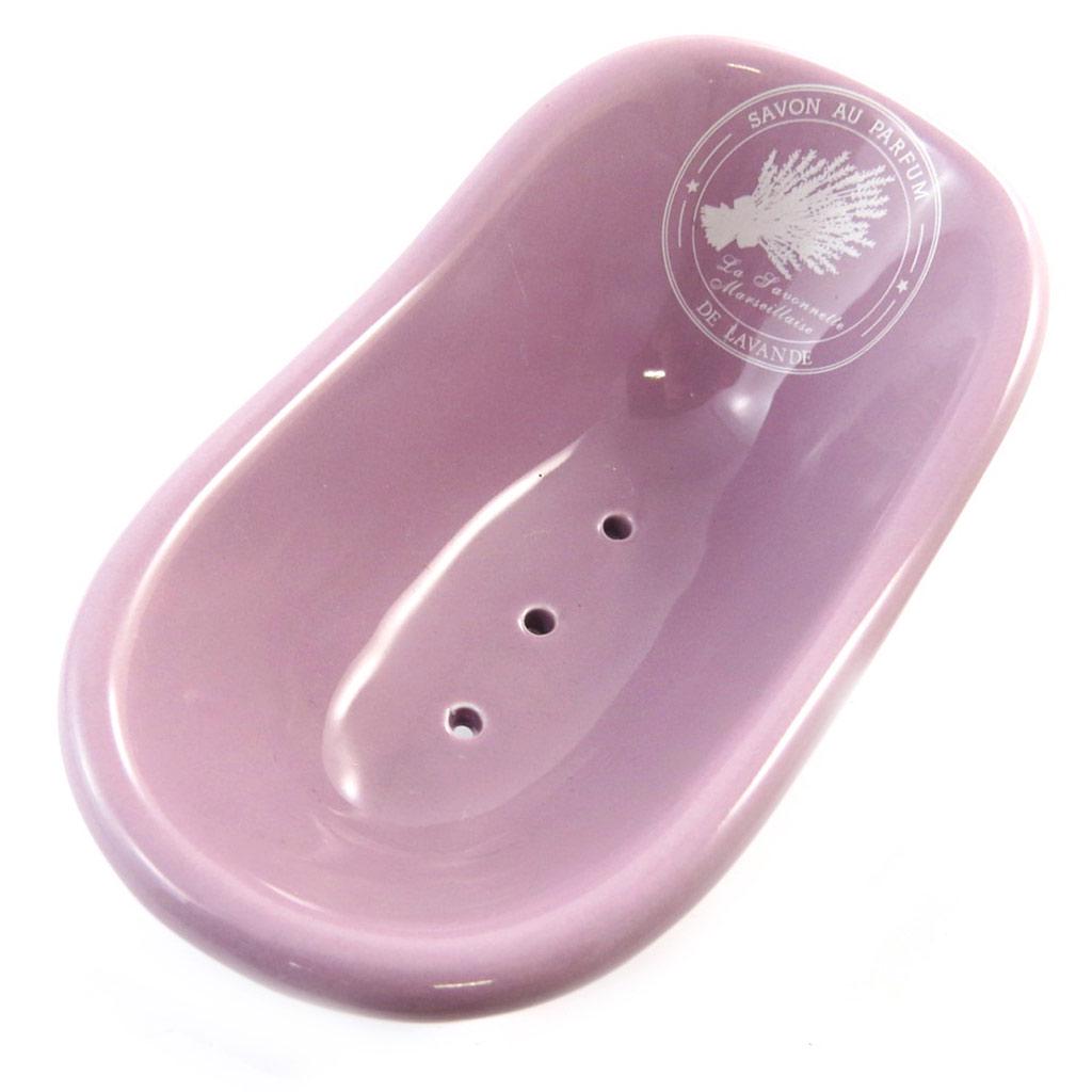 Les Trésors De Lily [N5679] - Purple 'Savon De Lavande' Ceramic Soap Dish (retro Bathtub) - 14x7xx7 Cm