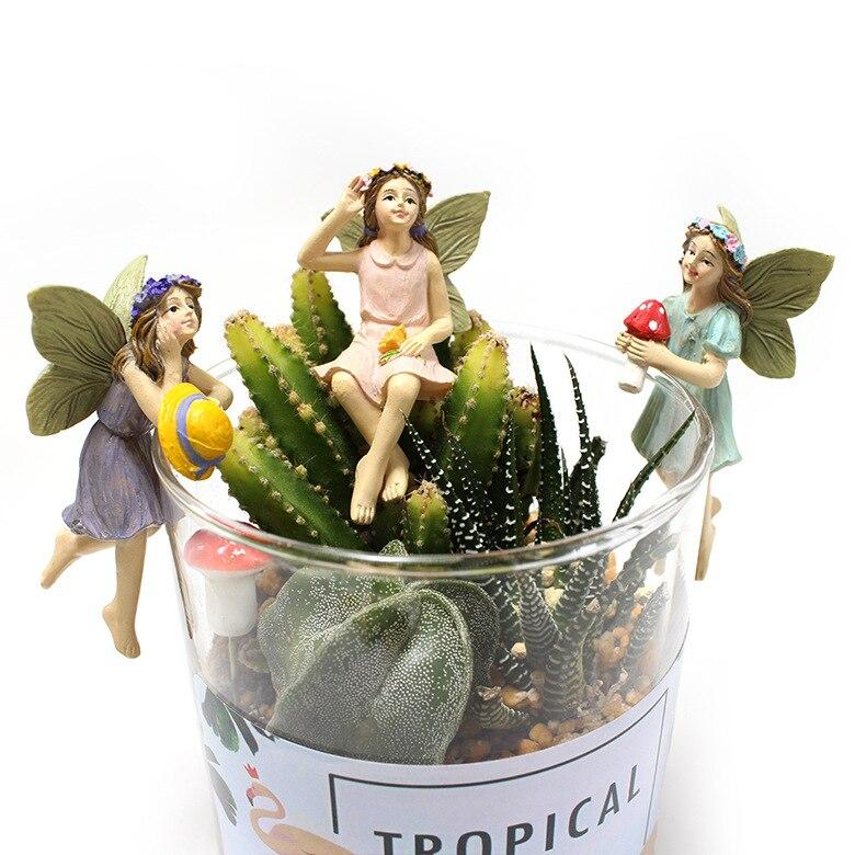Flower Fairy Pendant Resin Statue Ornament Creative Garden Potted Decor Miniature Figurine for Outdoor Home Decoration Gift