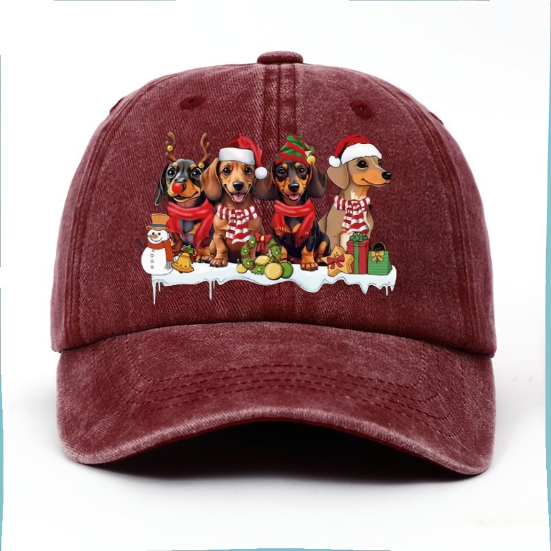 Christmas Dachshund Dogs Print Baseball Cap Adjustable Cotton Casual Snapback Hat for Adults