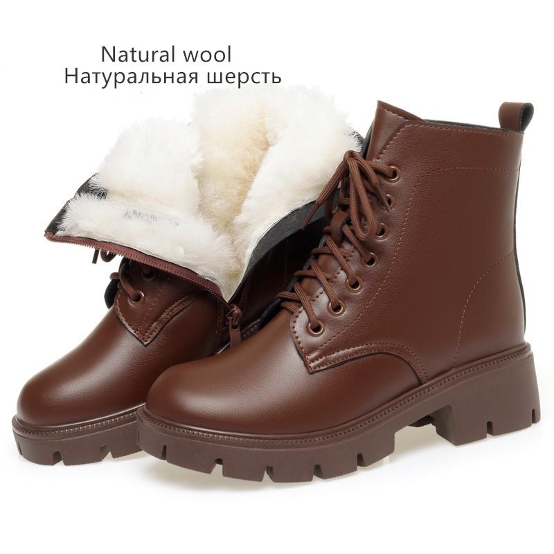 Модные женские зимние ботинки из натуральной кожи 2025 Новые Теплые женские сноубутсы из натуральной шерсти Большой размер Британский стиль Женские ботинки