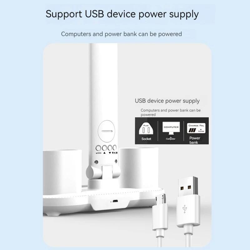 Двойная светодиодная настольная лампа многофункциональный ночник с календарем, часами, температурным вентилятором, держателем для ручек, настольным светильником для дома