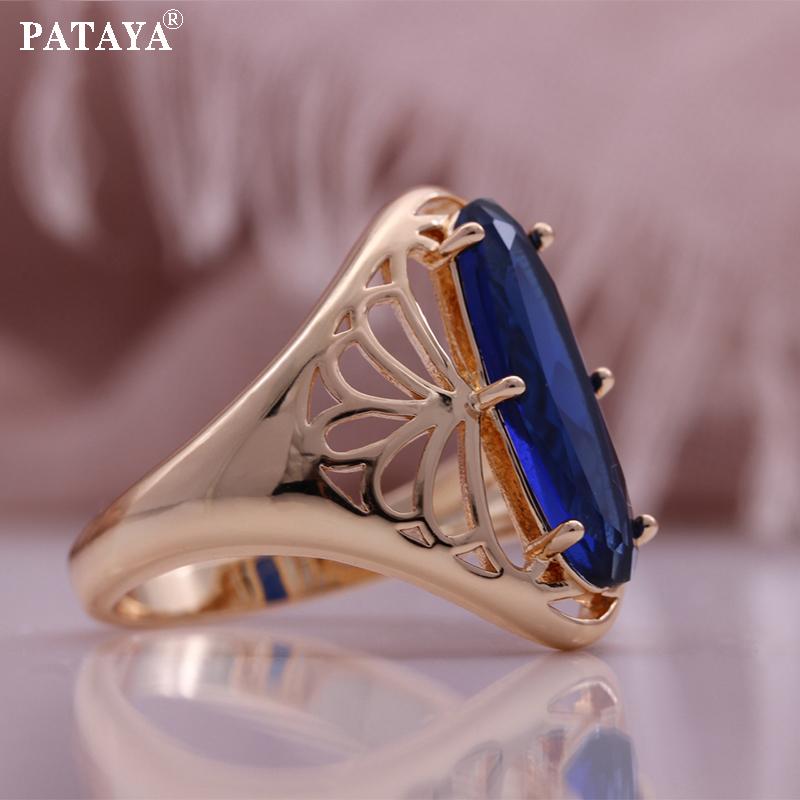 PATAYA Цвет розового золота, синий искусственный циркон, серьги, кольца, комбинированный набор, изысканные классические наборы