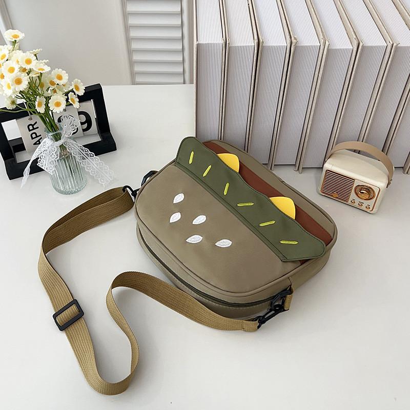 Hamburger Embroidered Cute Girl Crossbody Bag With Zipper For Daily Casual Use