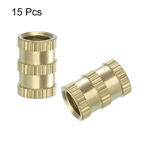uxcell Knob Insert Nuts, 15-Piece Set, M6 X 12mm(L) X 8mm(OD), Thread-Printed Brass Nuts, Female Thread Inserts, Brass Heat-Set Inserts, Embedded Nuts