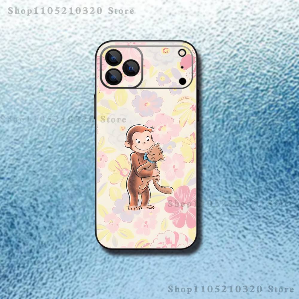 Чехол для телефона обезьянка Любопытный Джордж для iPhone 17,16,15,14,13,12,11 ,Pro Max,XS,X,XR,SE,Mini,8,7, Мягкий силиконовый черный чехол
