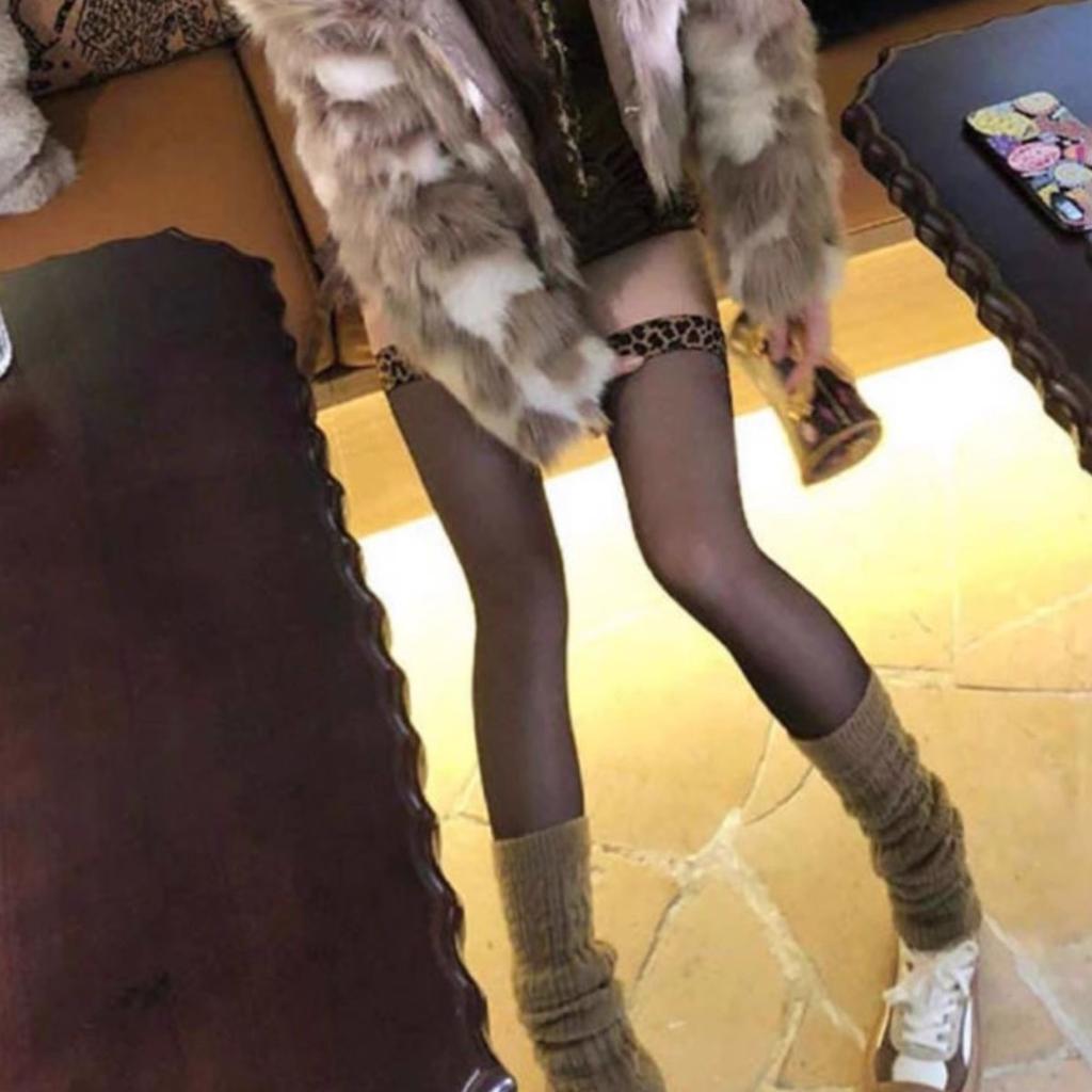 Leopard Print Aurora Black Silk Knee Socks, Sexy and Delicate Oily High Thigh Socks, Spring and Autumn Thin Stockings