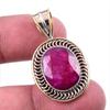 Red Ruby(Simulated) Handmade 925 Sterling Silver Two Tone Pendant 1.50" J8W48