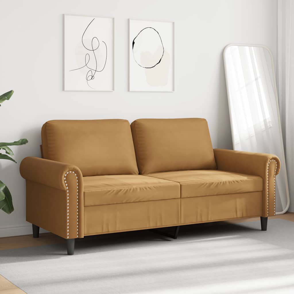 Vidaxl Sofa 2-Osobowa, Brązowa, 140 Cm, Tapicerowana Aksamitem