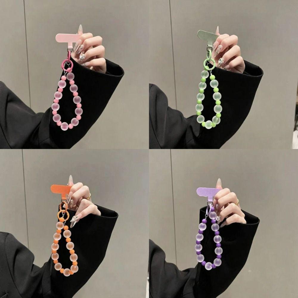Skin-Textured Matte Beaded Keychain Pendant Anti-lost Mobile Chain Lanyard  For Women Girls