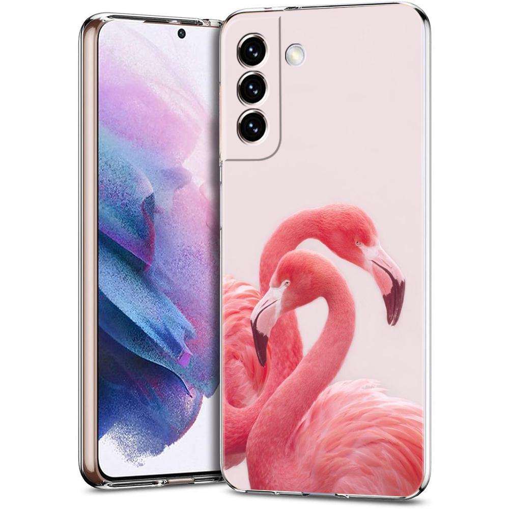 Чехол для телефона Samsung Galaxy S24 Ultra S23 FE S22 S20 S21 5G S10 S9 Plus S10E S8 Мягкий Прозрачный милый Розовые Фламинго лист Чехол