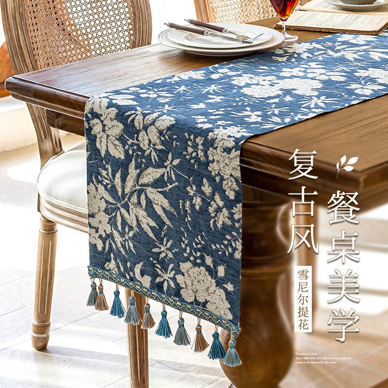 Роскошная вышитая дорожка на стол Домашний ресторан Украшение стола Китайская парча Вышитое украшение Длинная полоса Скатерть