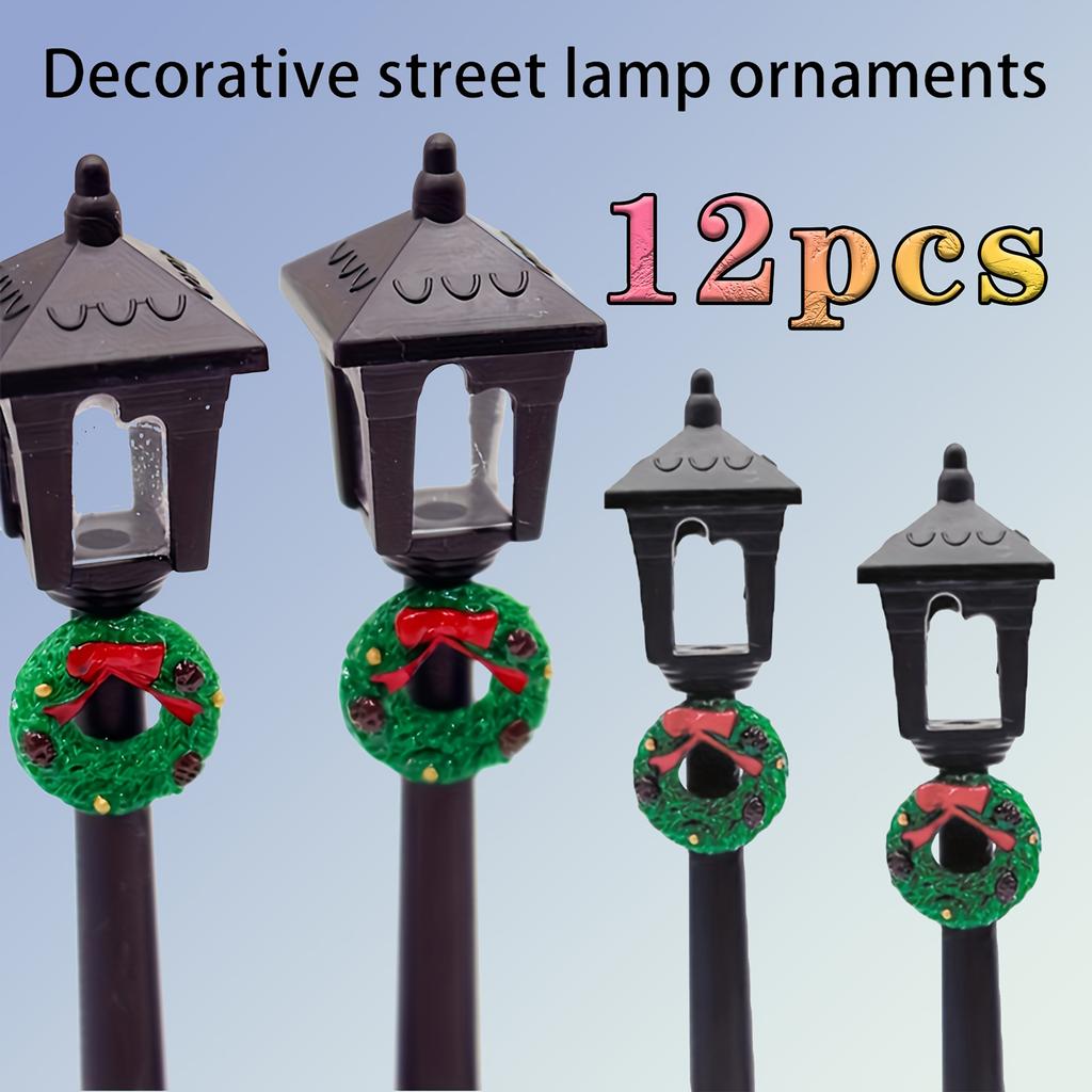 Рождественский мини-фонарный столб с праздничным венком, праздничные подвесные украшения и статуэтки - Черный уличный фонарный столб