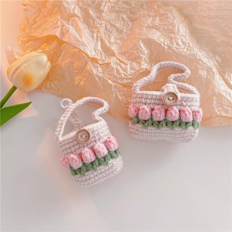 Knitted tulip tote bag AirPods pro1 protective cover small fresh for 1/1 generation apple earphone case