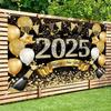 2025 С Новым годом Задний фон для фотографии Шампанское Золотой баннер из воздушных шаров Праздничный фон для вечеринки Постер