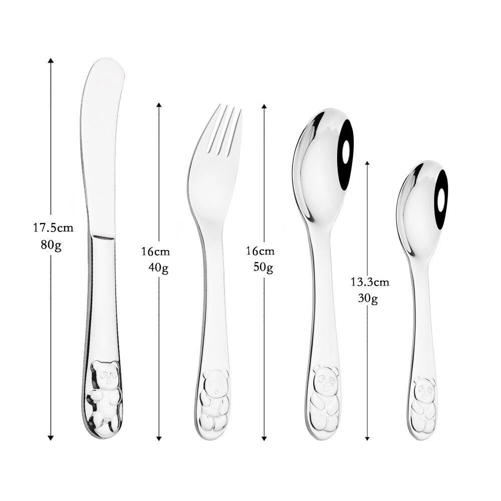 4 Pcs Silver Dinnerware Cutlery Spoon Food Feeding Fork Knife Utensils Set 304 Stainless Steel Learning Eating Panda Pattern Tableware
