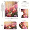 4Pcs Bathroom Shower Curtain Set Pink Tulip Pattern Bathroom Curtain With 12 Hooks Non Slip Rugs Toilet Cover Mat Bathroom Partition