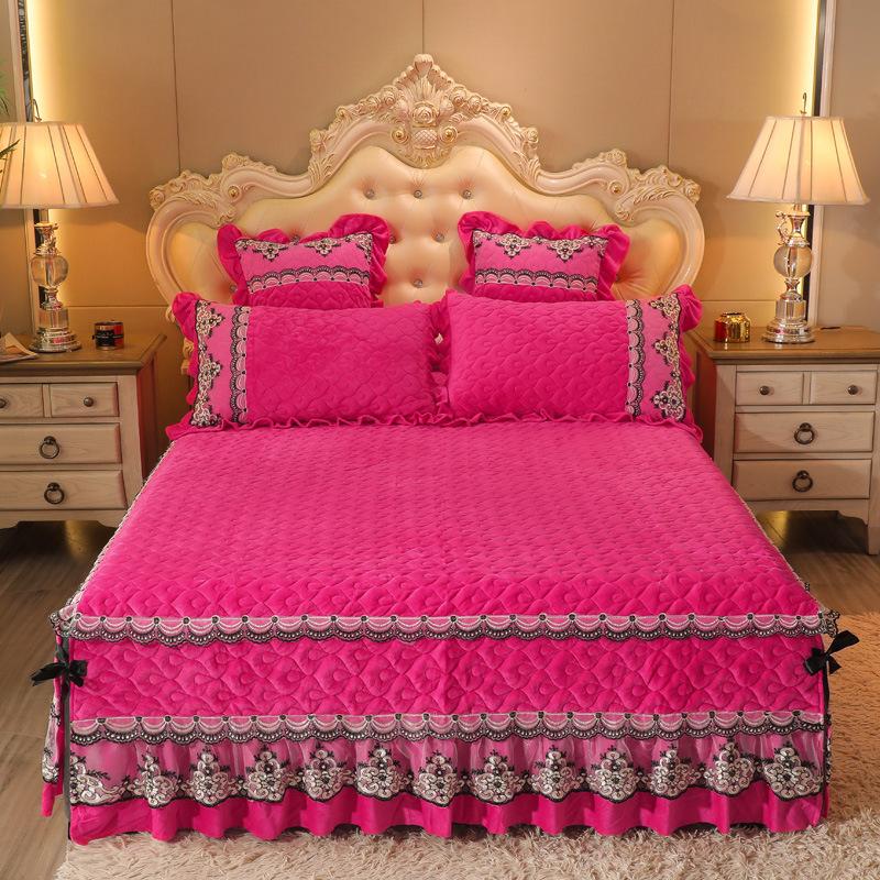 1 шт., классическая европейская плотная бархатная стеганая юбка-кровать, размер King Queen, высокое качество, короткое плюшевое покрывало, наволочка в комплект не входит