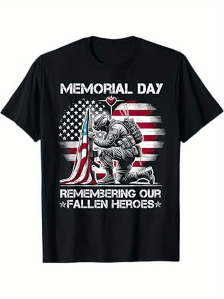 Remembering Our Fallen Heroes Patriotic Us Flag design100 cotton summer Oneck short sleeve casual printed Unisexs Tshirt
