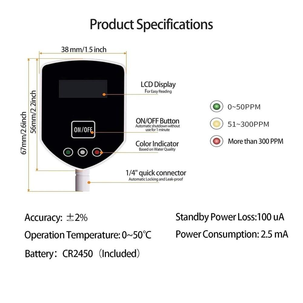 0-9990ppm Range Digital TDS Meter Embedded Design Total Dissolved Solid Tester For Tap Water
