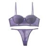 Summer 6 Color Sexy French 1/2 Cup Push Up Bra Set Fashion Women Lace Thin Cup Underwear Romantic Lavender Bras and Thong Set