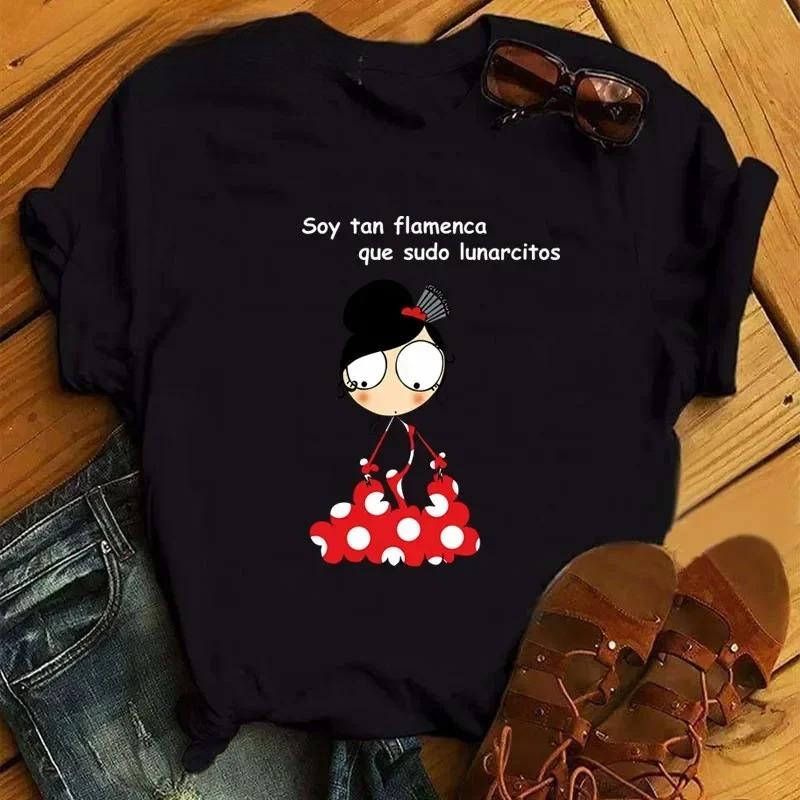 Unisex T Shirt Flaunisexgo Dance Cartoon Girl Printed Shirts Fashion Oneck Femme Tshirts Cute Tops Tees Unisex Aesthetic Clothes