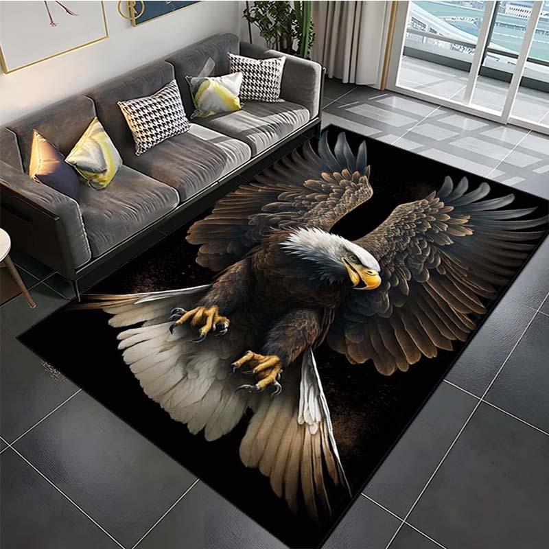 Crystal Velvet Flying Eagle Print Carpet for Bedroom, Living Room, Home Decor, Non-Slip Mat, Bedside Rug, Office Chair M