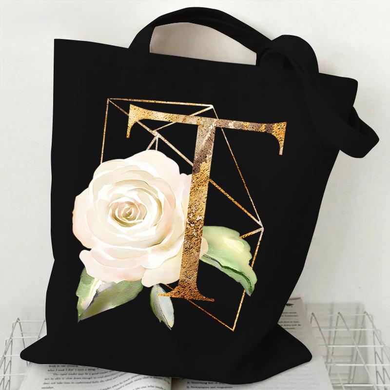 Сумка из холста с принтом, женская сумка на плечо, модная женская сумка с цветочным принтом и буквами, сумка-тоут с буквами алфавита