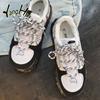 Женские кроссовки из вулканизированной ткани, цветные кружева и бархат, утолщенные, сохраняющие тепло, кроссовки на платформе в стиле ретро для отдыха, новинка 2024 года, зима
