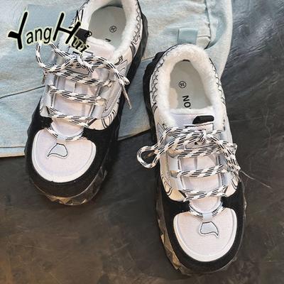 Женские кроссовки из вулканизированной ткани, цветные кружева и бархат, утолщенные, сохраняющие тепло, кроссовки на платформе в стиле ретро для отдыха, новинка 2024 года, зима