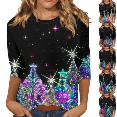 Женская модная повседневная свободная футболка с круглым вырезом и рукавами 3/4 с принтом, женский топ