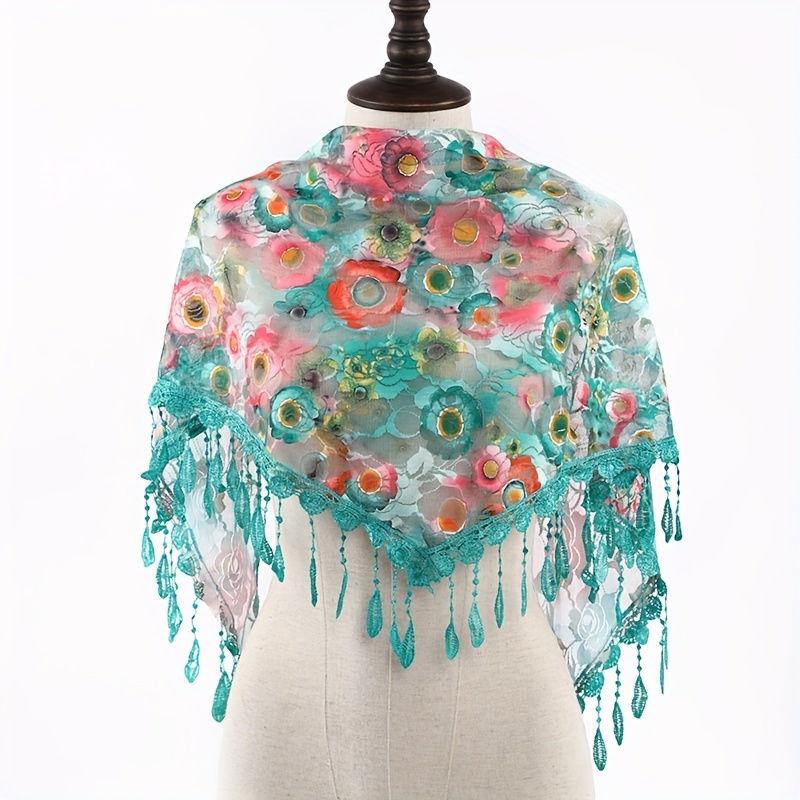 Triangular Scarf with Versatile Lace and Fringe Design, Thin Decorative Fashion Shawl, Women's Headscarf