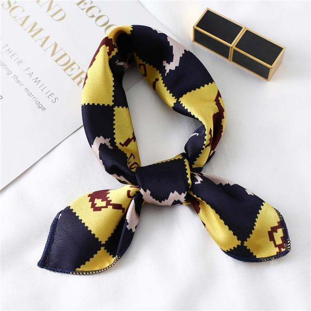 New Silk Scarf Square Women Fashion Dot Plaid Print Neckerchief Ladies Work Scarves Small Winter Foulard Bandana Hair Tie Band